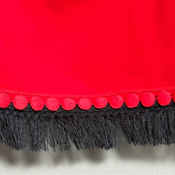 TORY BURCH Sylvie Boho Peasant Blouse Red Silk Scoop Neck Fringe Tassel Size 0 - Picture 7 of 9